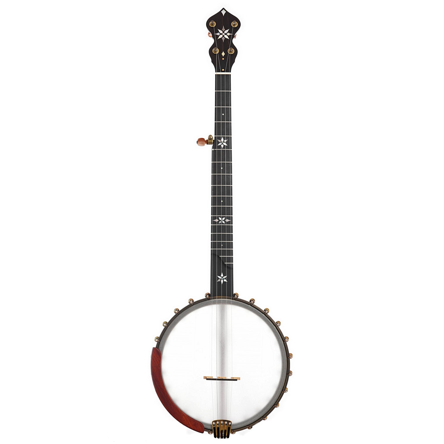 full front of  Ome Mira 11" Openback Banjo, Curly Maple, Tubaphone Tone Ring