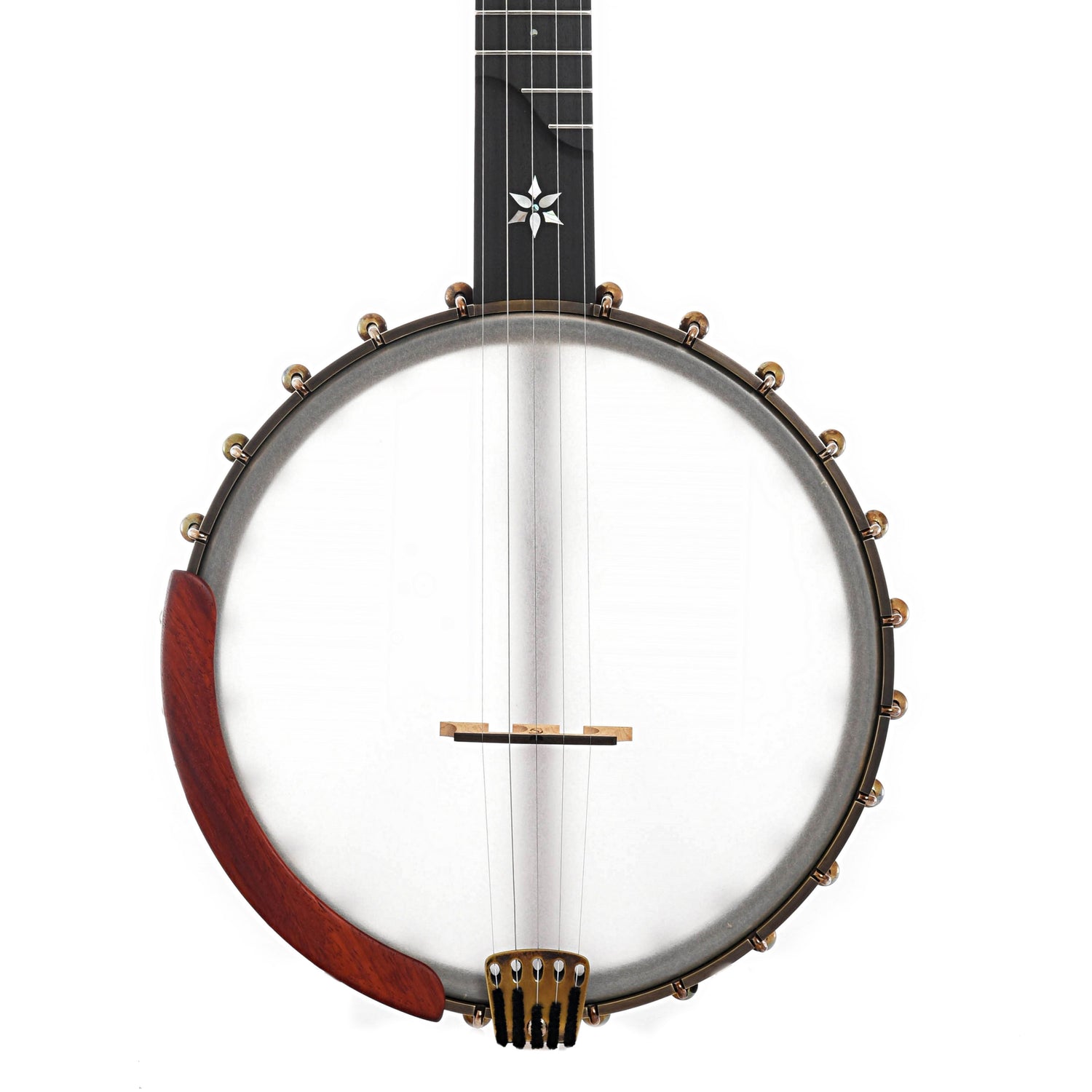Front of  Ome Mira 11" Openback Banjo, Curly Maple, Tubaphone Tone Ring