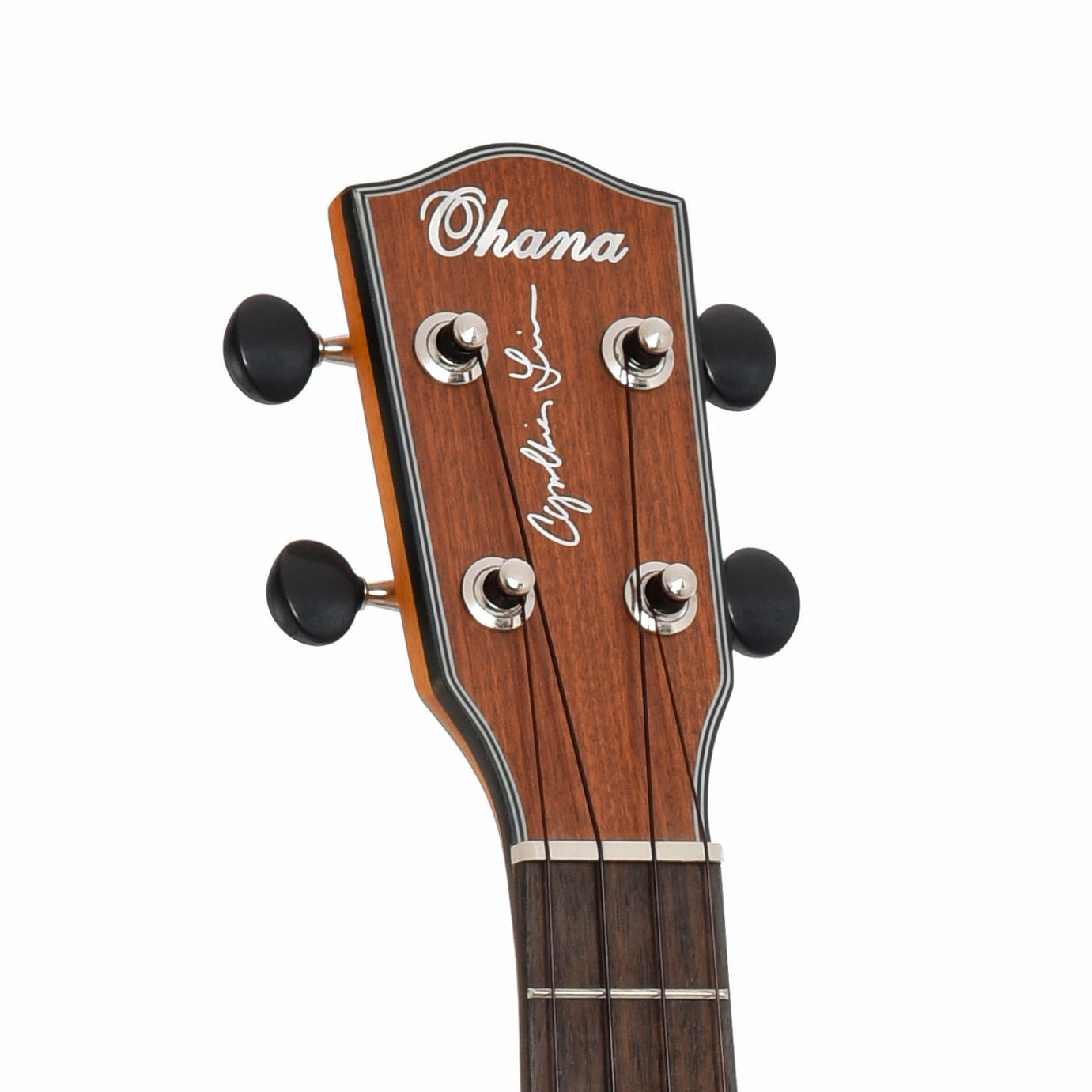 Front Headstock of Front of Ohana CK-25C-CL Cynthia Lin Signature Concert Ukulele