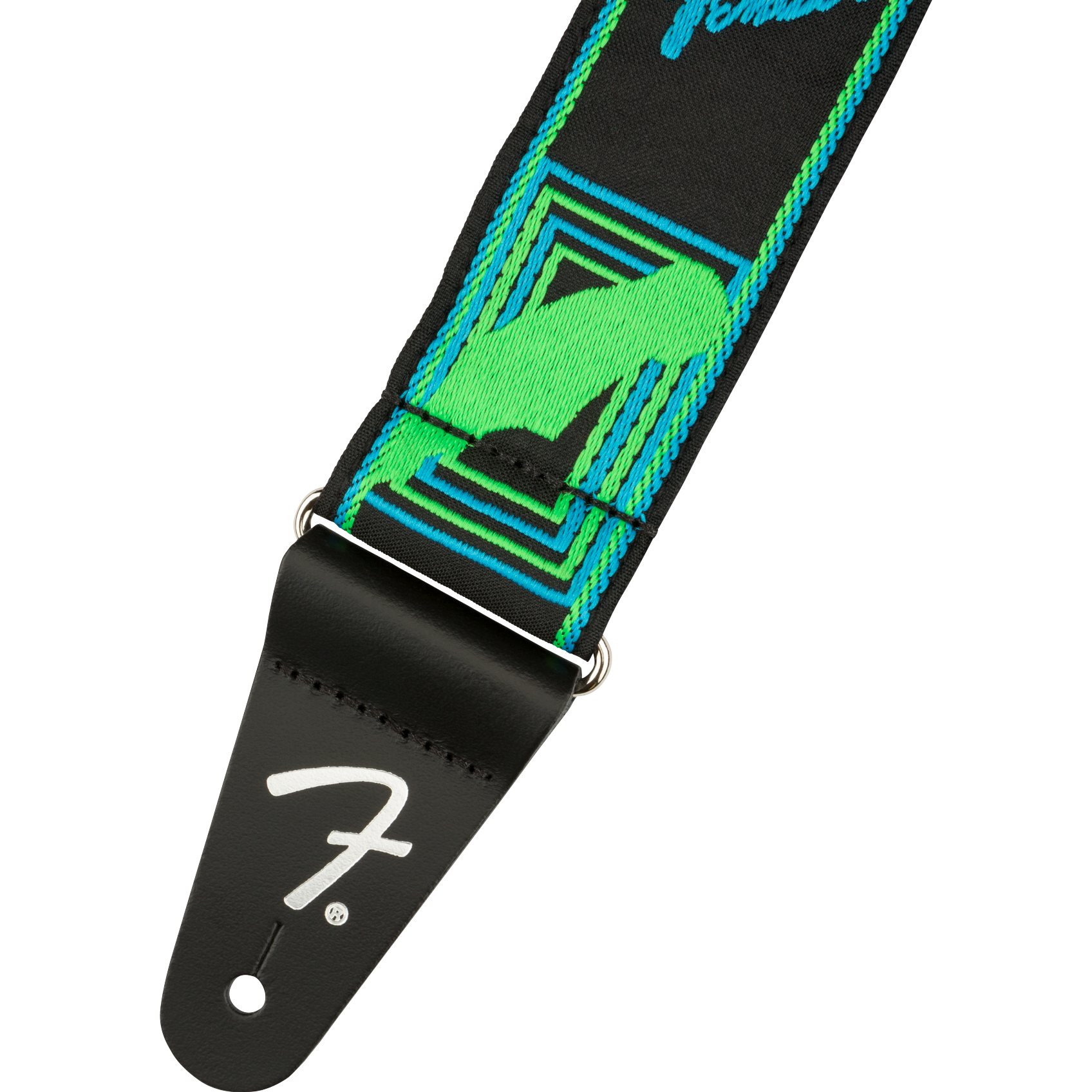 Image 2 of Fender Neon Monogrammed Strap, Green/Blue - SKU# FNEON-GRN/BLUE : Product Type Accessories & Parts : Elderly Instruments