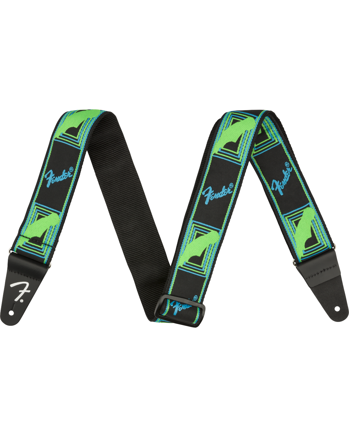Image 1 of Fender Neon Monogrammed Strap, Green/Blue - SKU# FNEON-GRN/BLUE : Product Type Accessories & Parts : Elderly Instruments