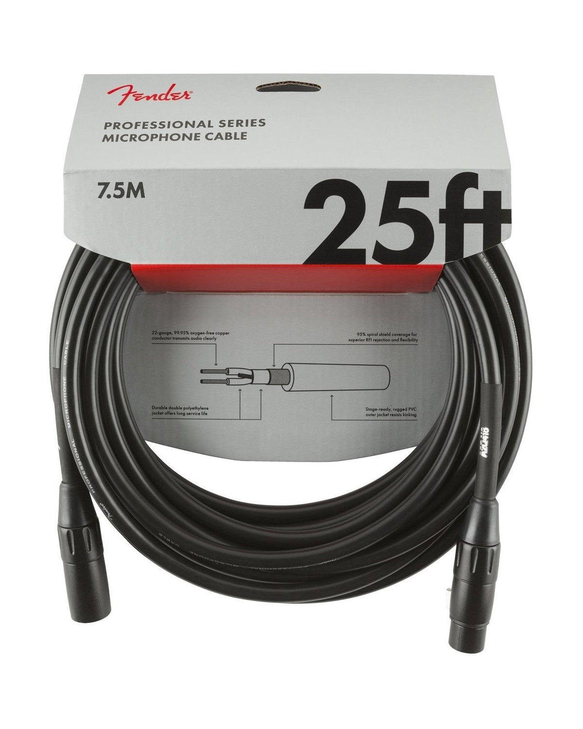 Front of Fender Professional Series Microphone Cable in packaging