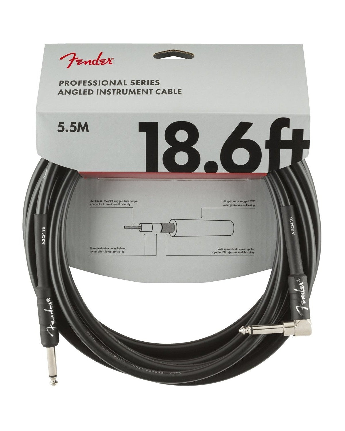 Image 1 of Fender Professional Series Instrument Cable, 18.6', Angled End, Black - SKU# FPRO-186A-B : Product Type Cables & Accessories : Elderly Instruments