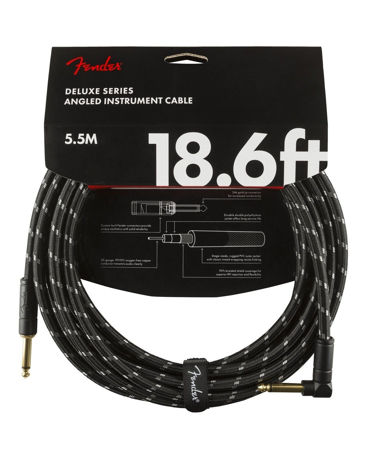 Front of Fender Deluxe Series Instrument Cable in packaging