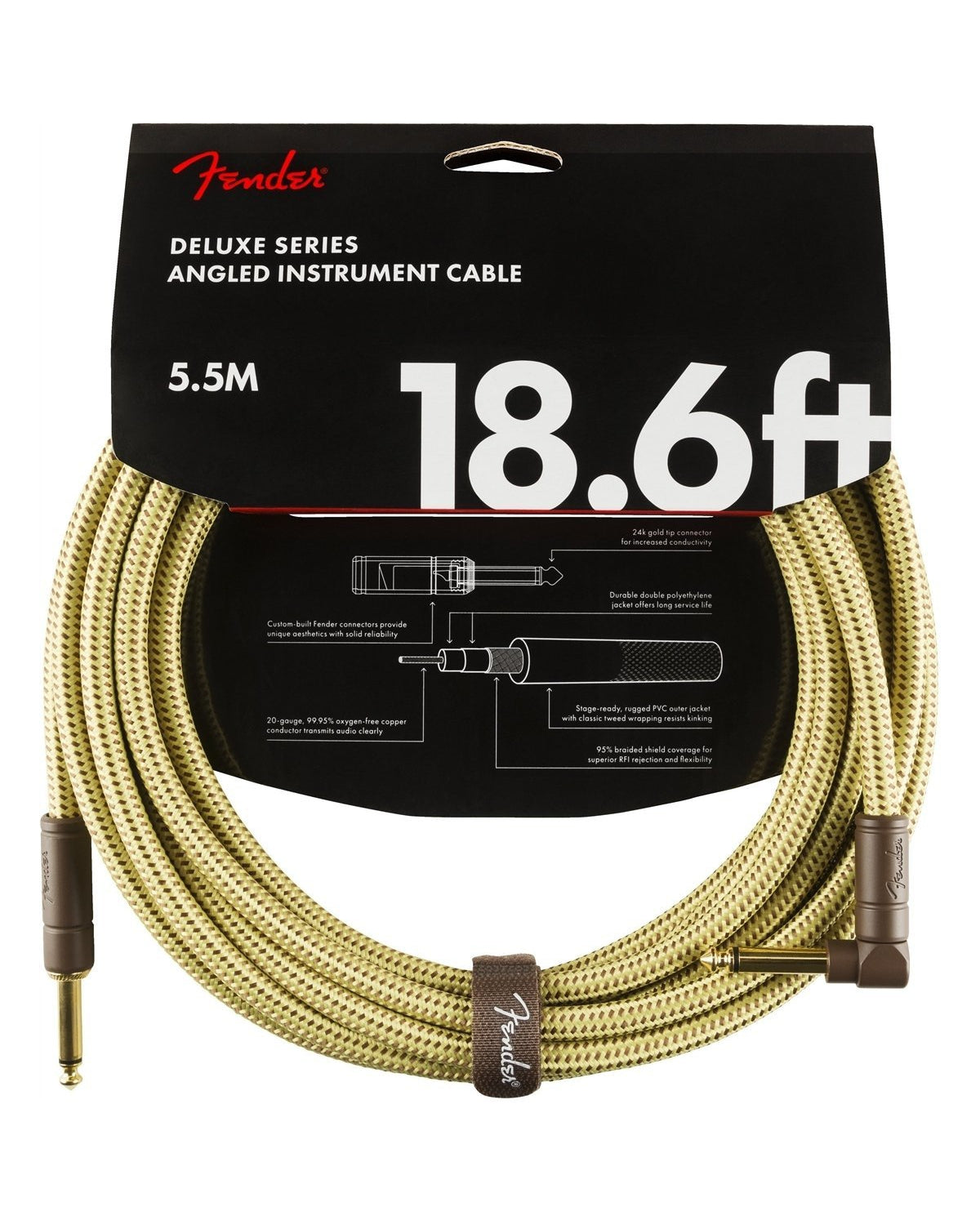 Front of Fender Deluxe Series Instrument Cable in packaging