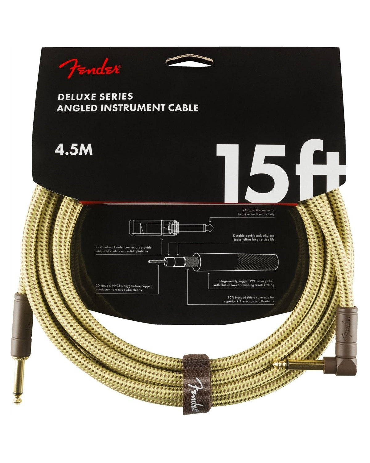 Image 1 of Fender Deluxe Series Instrument Cable, 15', Angled End, Tweed - SKU# FDLX-15A-TWD : Product Type Cables & Accessories : Elderly Instruments