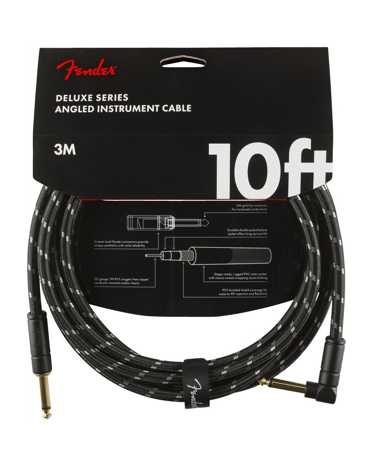 Front of Fender Deluxe Series Instrument Cable in packaging 
