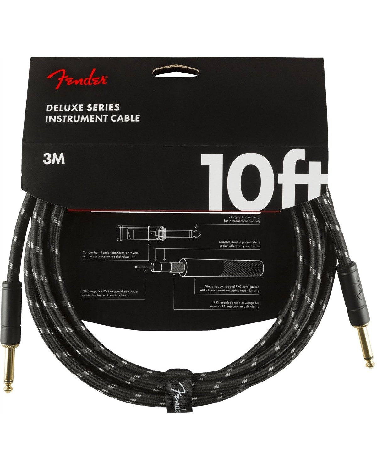 Image 1 of Fender Deluxe Series Instrument Cable, 10', Black Tweed - SKU# FDLX-10-BTWD : Product Type Cables & Accessories : Elderly Instruments