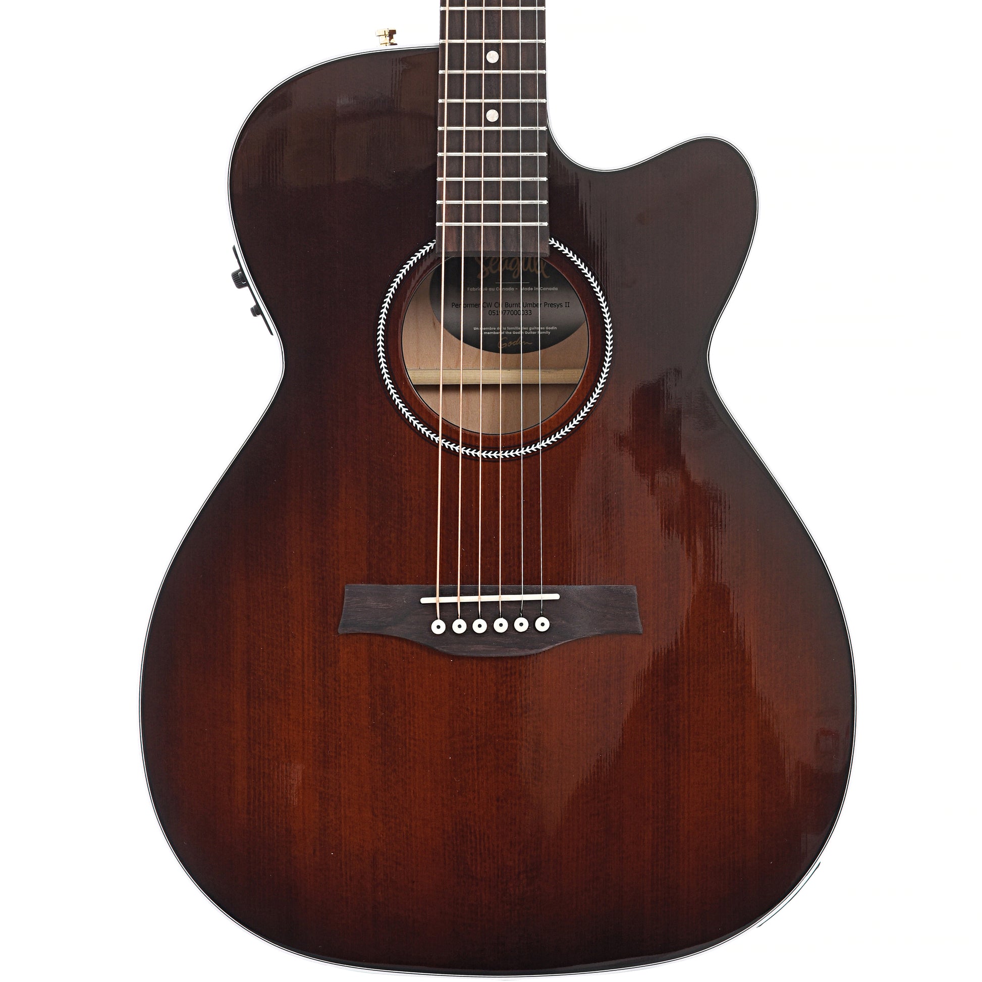 Front of Seagull Performer Cutaway Concert Hall Burnt Umber