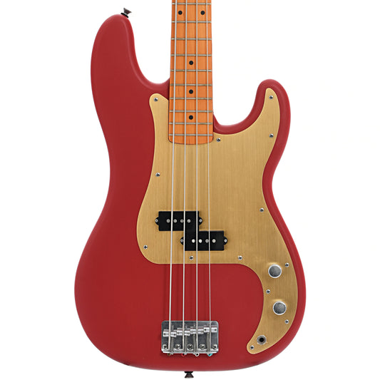 Front of Squier 40th Anniversary Precision Bass, Vintage Edition, Satin Dakota Red