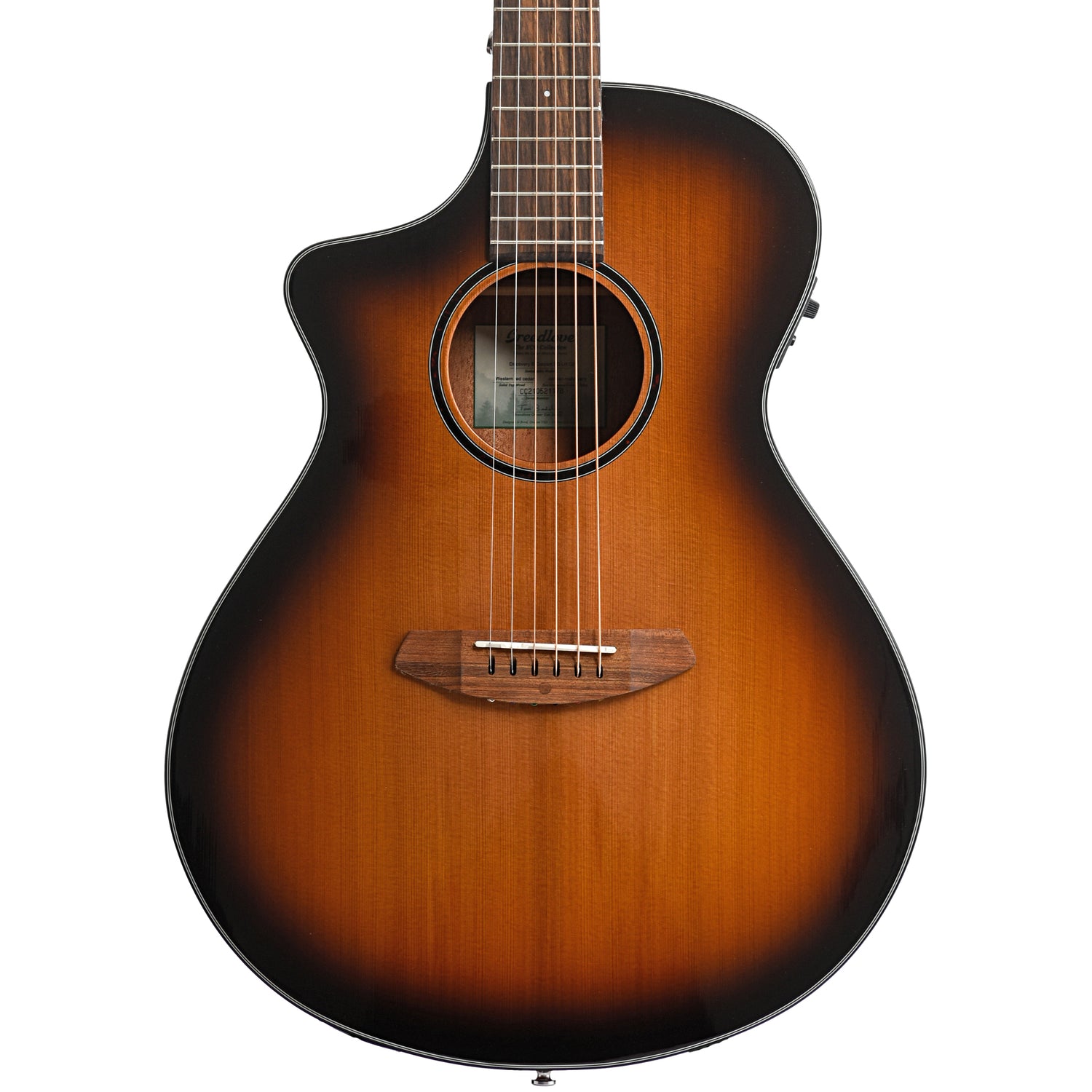 Image 3 of Breedlove Discovery S Concert Edgeburst Left-handed CE Red Cedar-African Mahogany Acoustic-Electric Guitar - SKU# DSCN44LCERCAM : Product Type Flat-top Guitars : Elderly Instruments