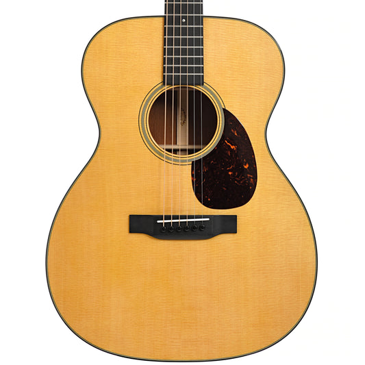Front of Martin 18-Style OM Guitar & Case, Sinker Mahogany
