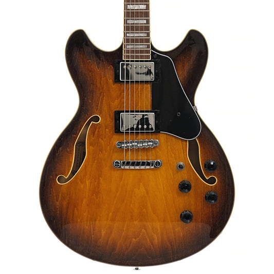 Front of Ibanez Artcore AS73 Semi-Hollowbody, Tobacco Brown