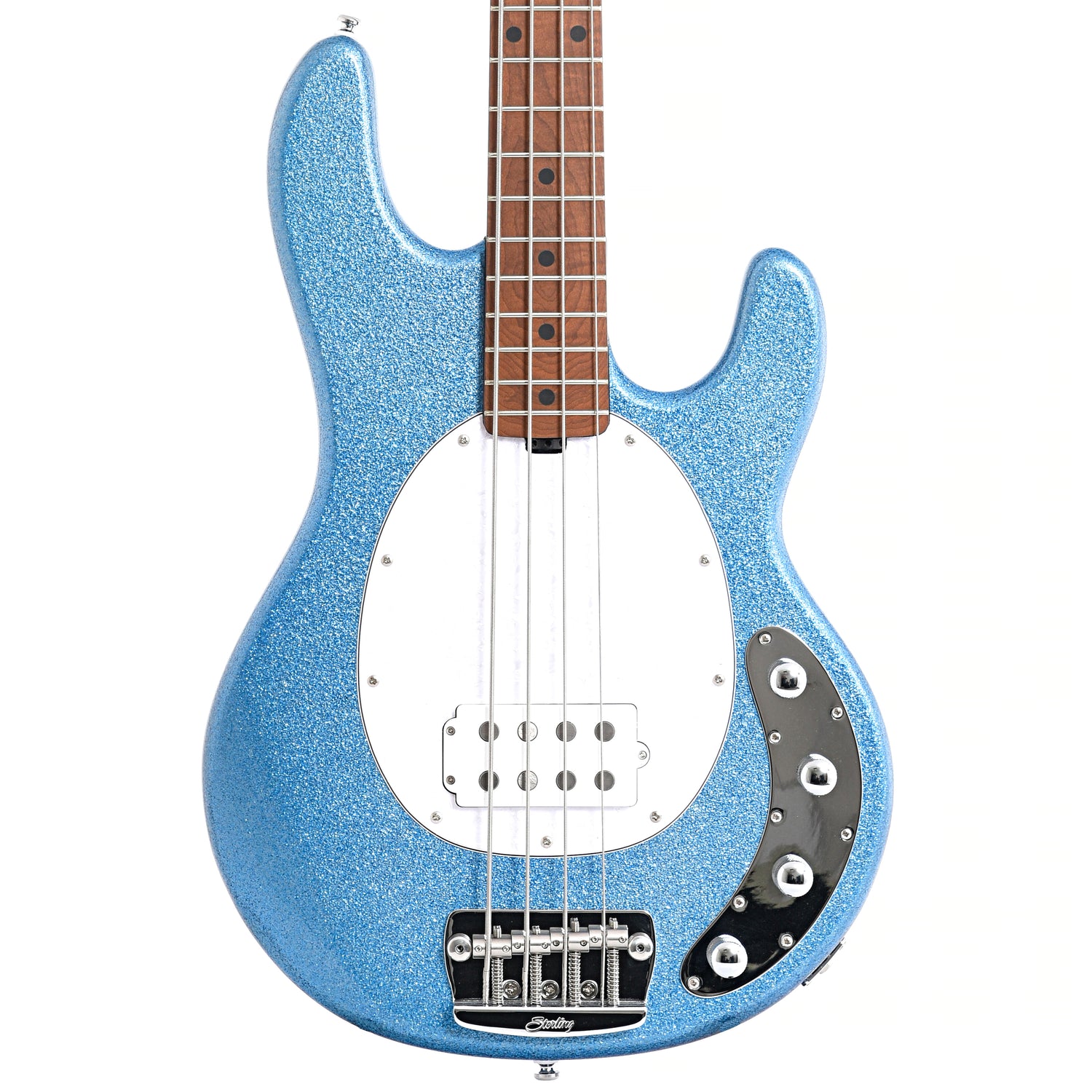 Image 2 of Sterling by Music Man StingRay34 4-String Bass, Blue Sparkle- SKU# RAY34-BSK : Product Type Solid Body Bass Guitars : Elderly Instruments