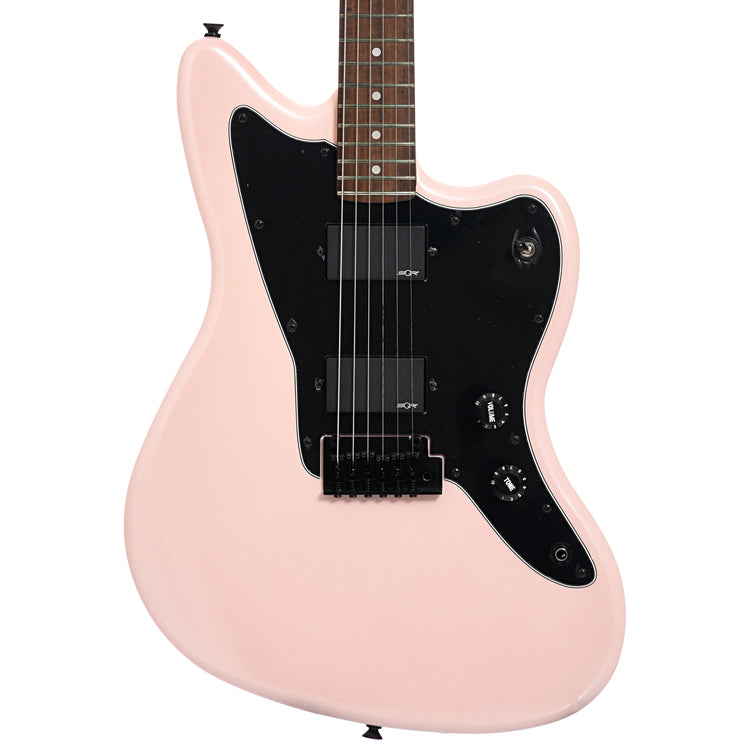 Front of Squier Contemporary Active Jazzmaster HH, Shell Pink Pearl