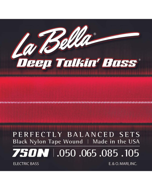 Front of La Bella 750N Deep Talkin' Black Nylon Tape Wound Light Gauge 4-String Electric Bass Strings
