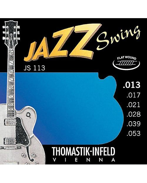 Front of Thomastik Infeld JS113 Jazz Swing Flatwound Medium 6-String Electric Guitar Set