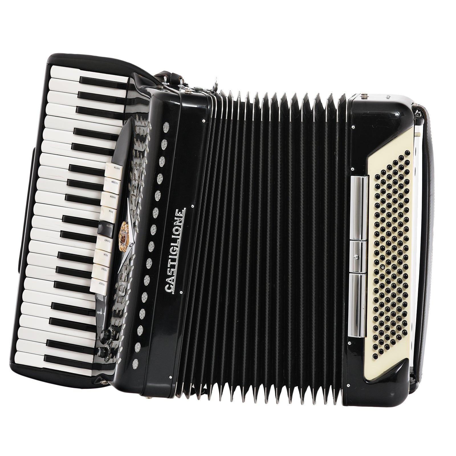 Castiglione Keyboard Accordion with bellows opened