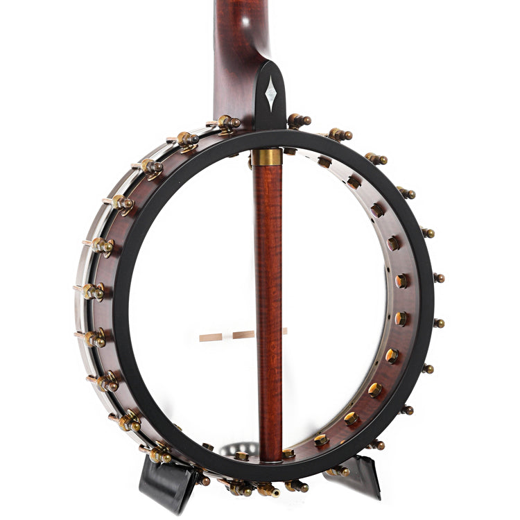 back and side of  Ome Mira 11" Openback Banjo, Curly Maple, Tubaphone Tone Ring
