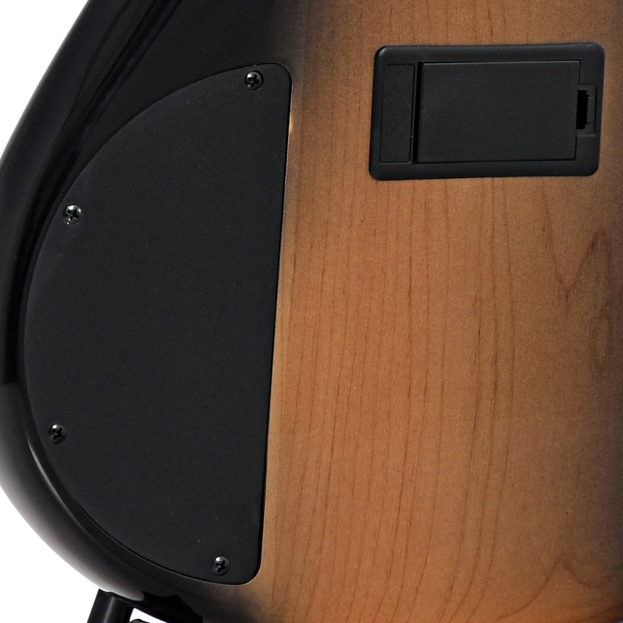 Back panel of Ibanez SR370E 4-String Bass, Surreal Black Dual Fade Gloss
