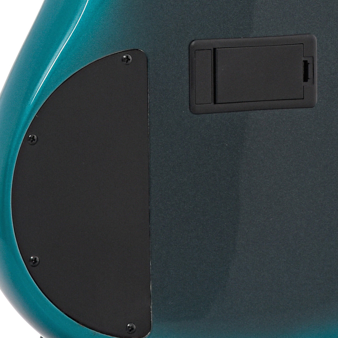 Battery compartment of Ibanez SR300E Cerulean Aura Burst bass