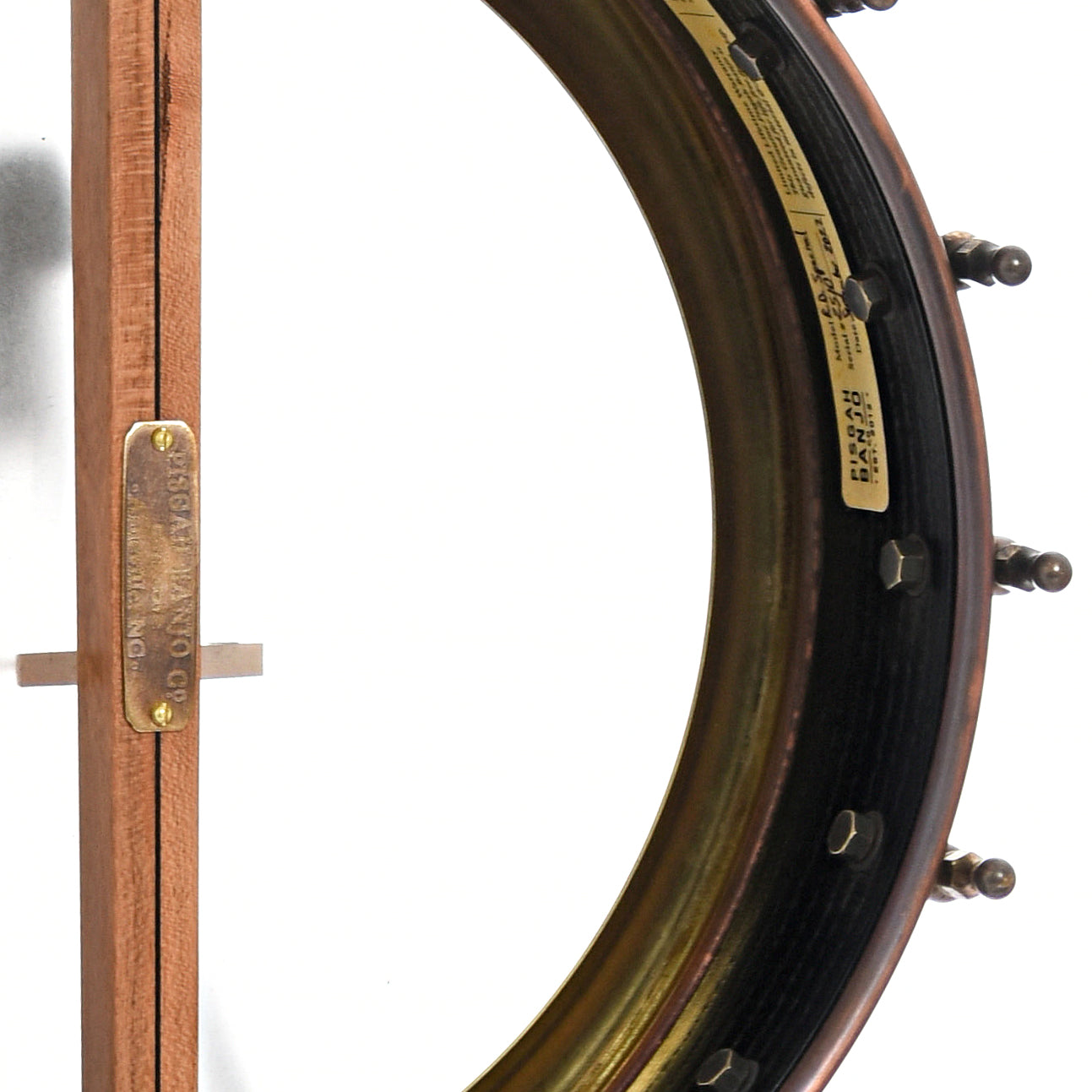 Inside rim of Pisgah 12" Cherry Rambler Dobson Special Copper Openback Banjo