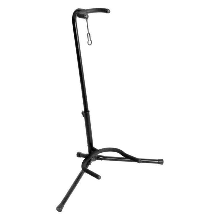 Front and Right Side of On-Stage XCG-4 Black Guitar Stand