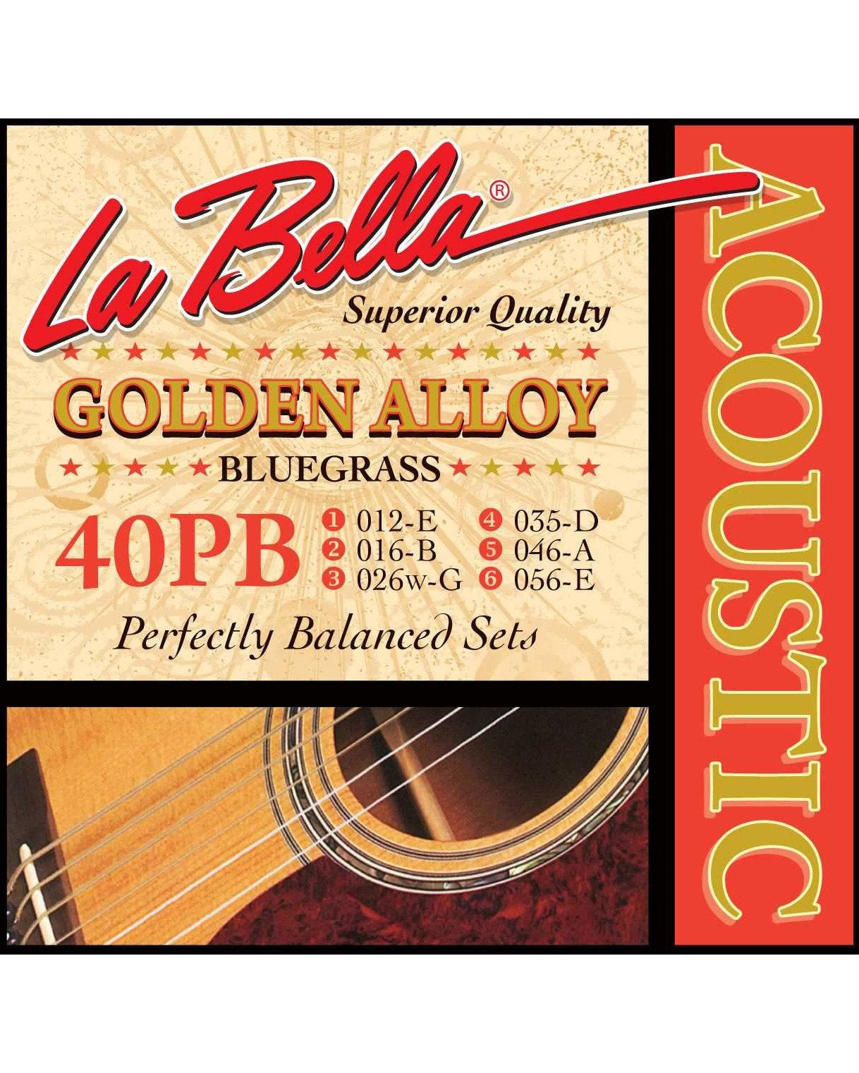 Image 1 of La Bella 40PB Golden Alloy Bluegrass Gauge Acoustic Guitar Strings - SKU# 40PB : Product Type Strings : Elderly Instruments