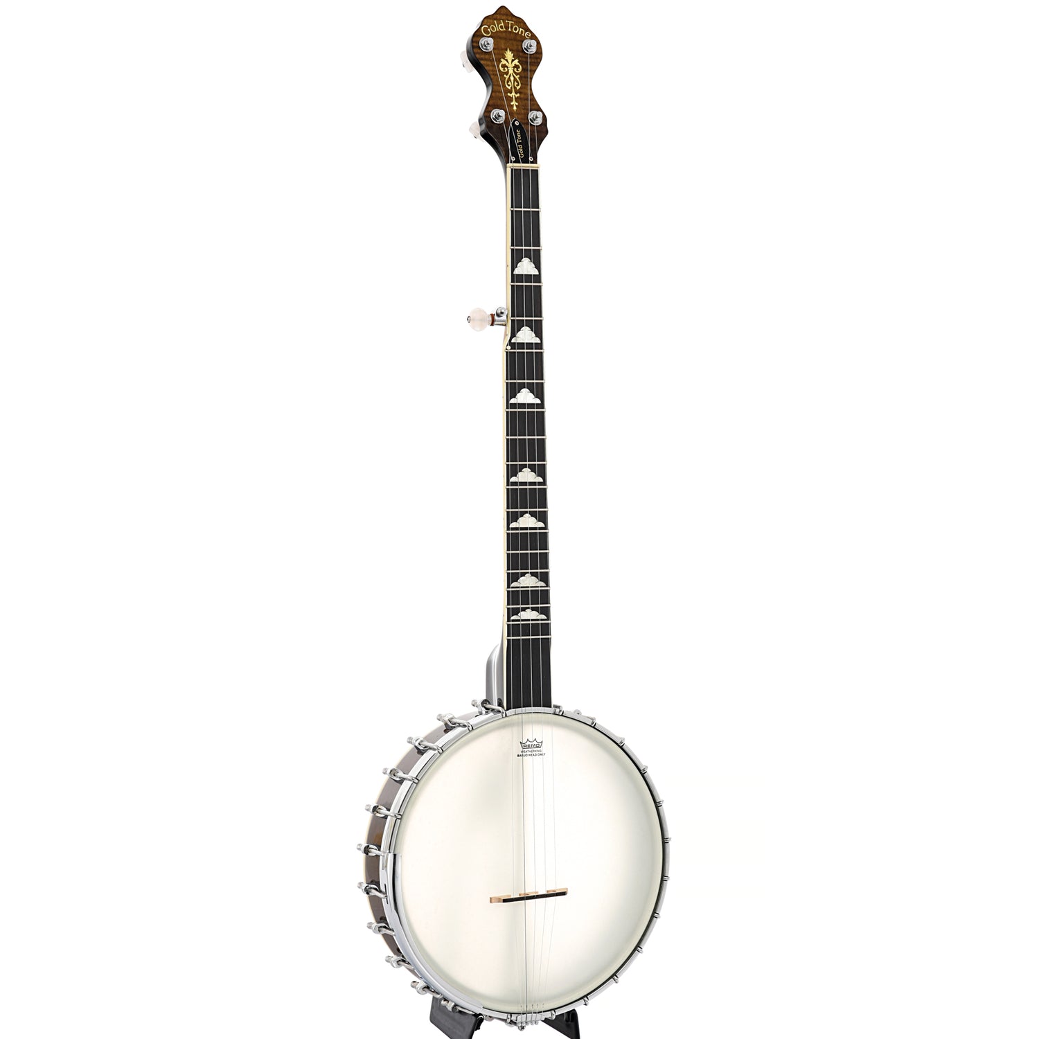 Full front and side of Gold Tone WL-250 Whyte Laydie Openback Banjo