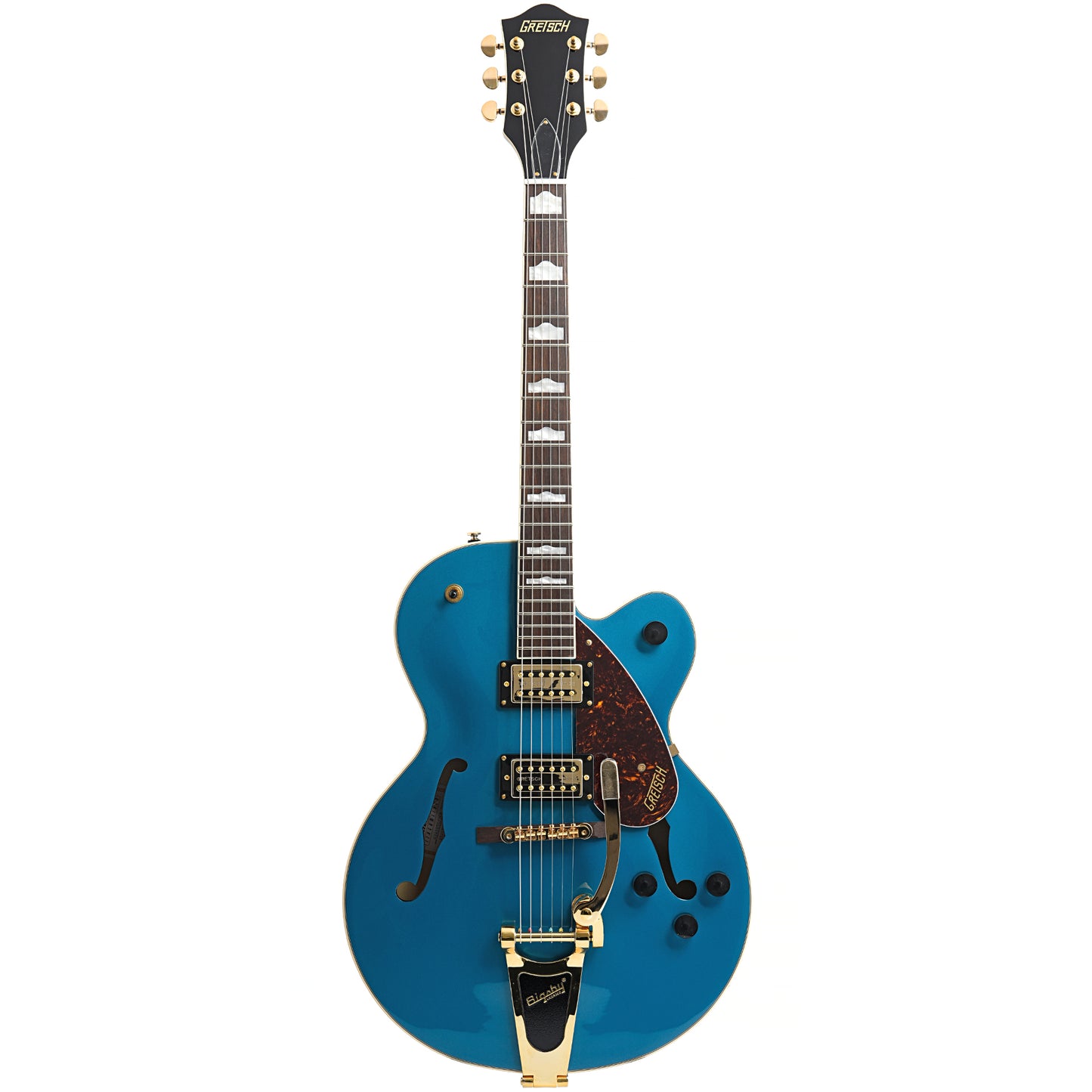 Full front of Gretsch G2410TG Streamliner Hollow Body Single Cut with Bigsby, Ocean Turquoise