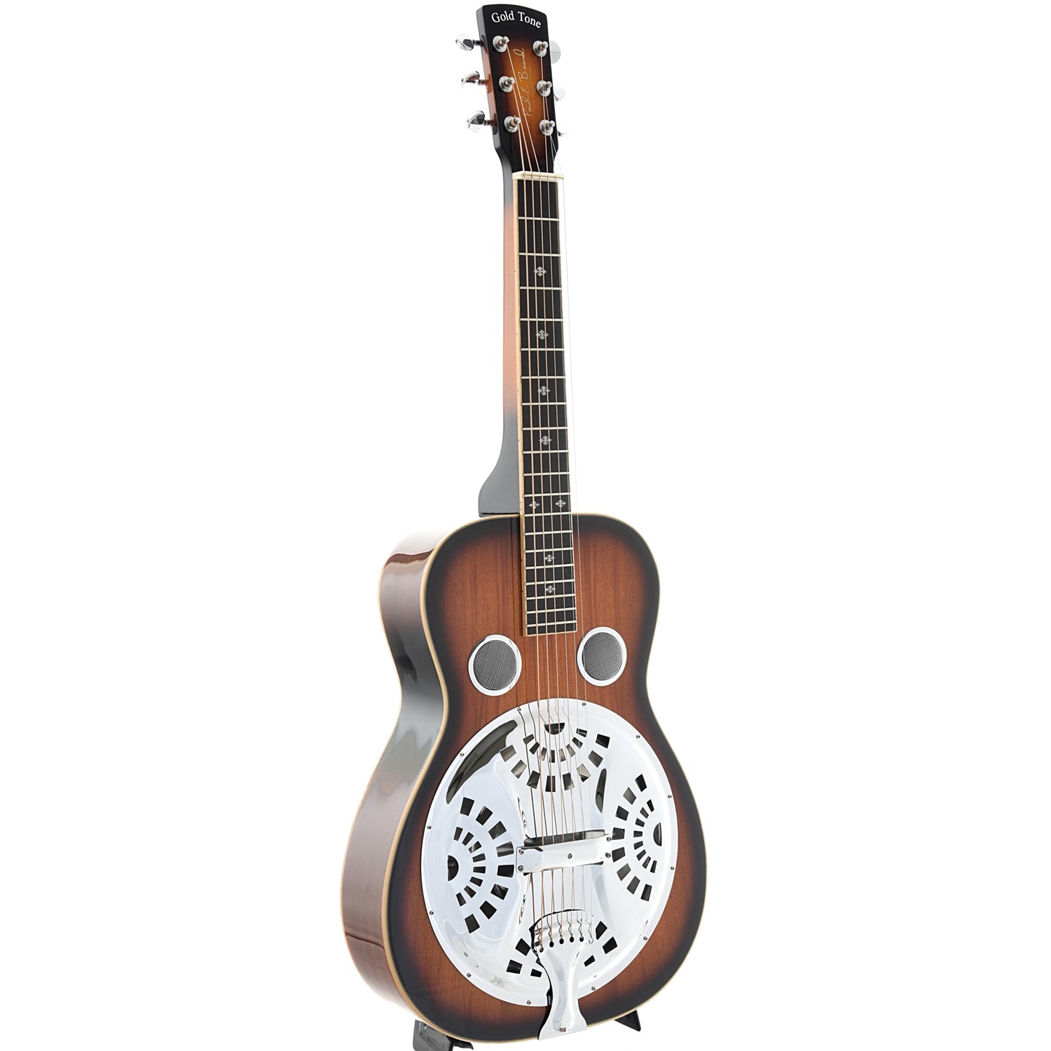 Full Front and Side of Beard Gold Tone PBS-M Solid Mahogany, Squareneck Resonator Guitar 