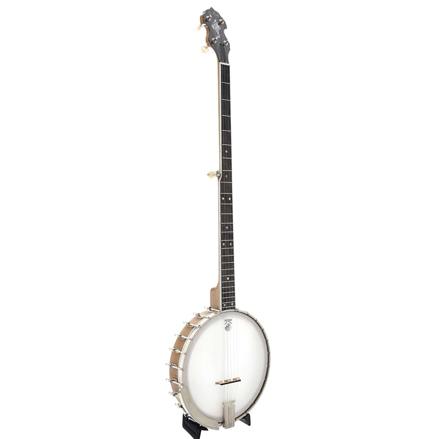 Full Front and Side of Vega  (by Deering) White Oak Longneck Openback Banjo