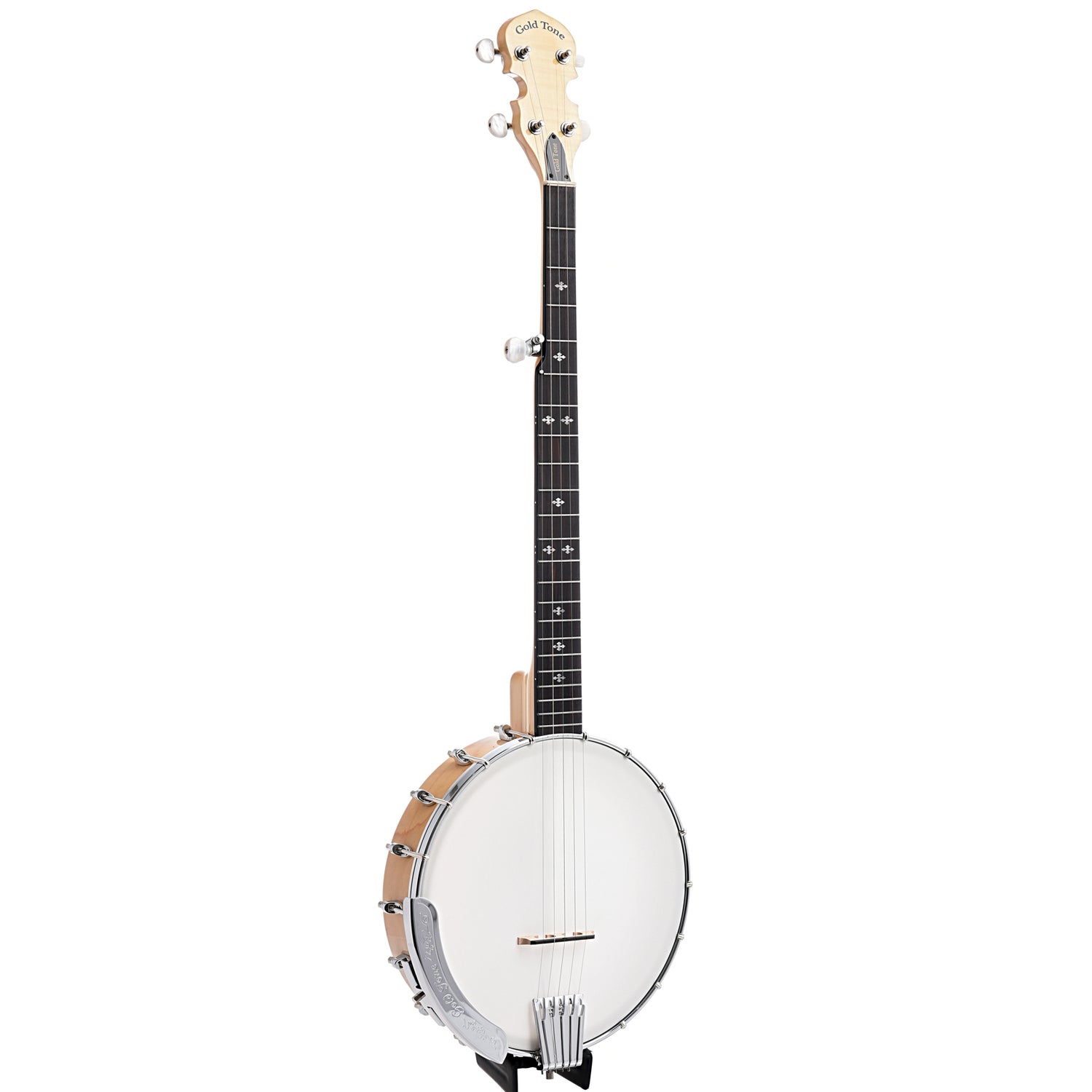 Full Front and Side of Gold Tone CC-100 Cripple Creek Openback Banjo