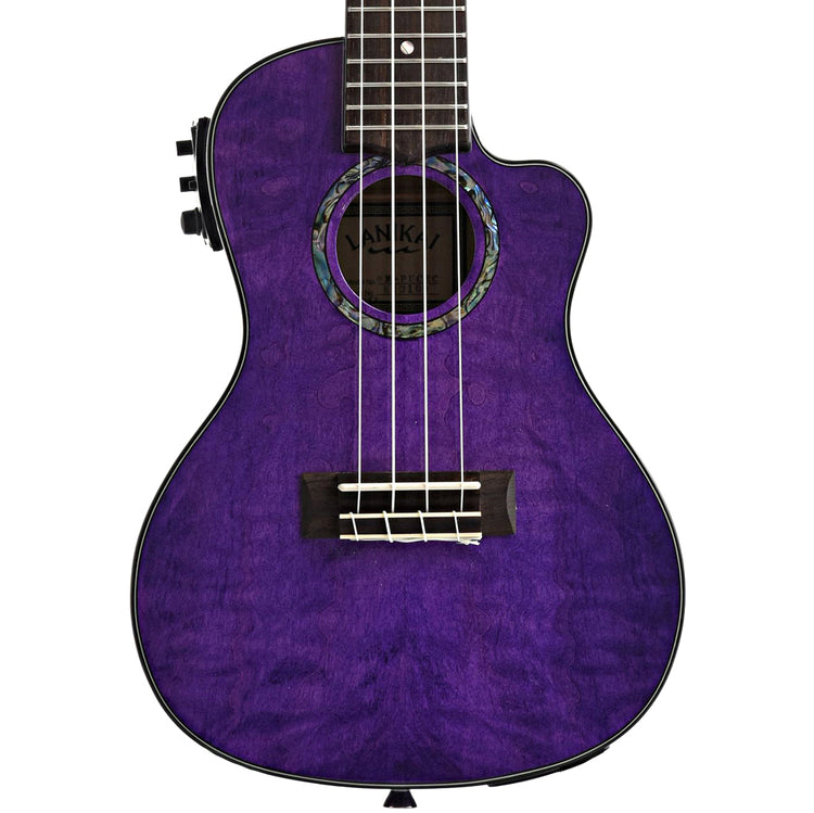 Front of Lanikai Quilted Maple Purple Stain A/E Concert Ukulele