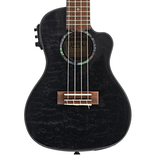 Front of Lanikai Quilted Maple Black Stain A/E Concert Ukulele