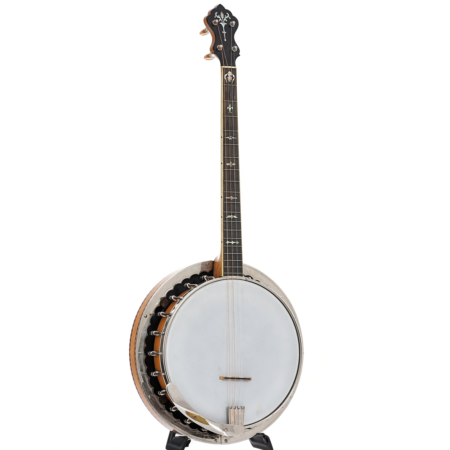 Full front and side of Washburn Style 5179 Classic Tenor Banjo 
