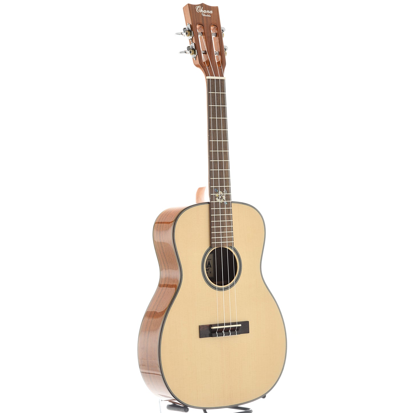 full front and side of Ohana BKT-250G Tenor Scale Baritone Ukulele