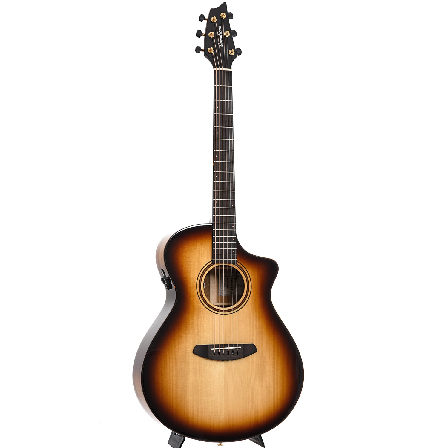 Full front and side of Breedlove Organic Artista Pro Concert Burnt Amber CE European