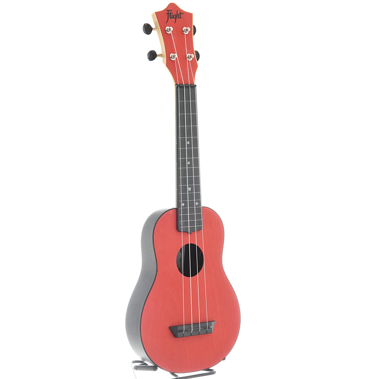 Full Front and Side of Flight TUS35 Travel Series Soprano Ukulele, Red