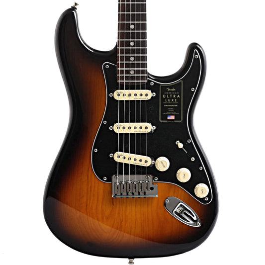 Front of Fender American Ultra Luxe Stratocaster, 2-Color Sunburst