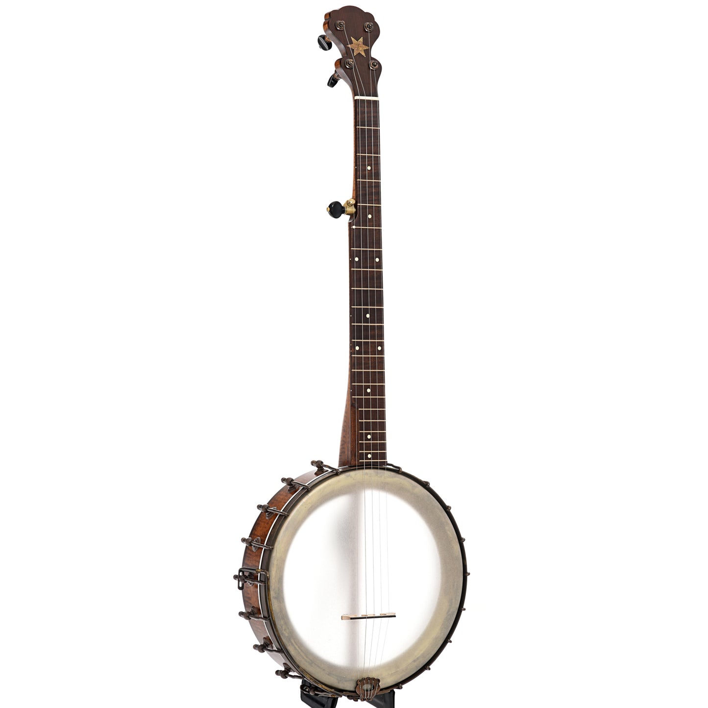Full front and side of Pete Ross Dobson Banjo, 11" Rim