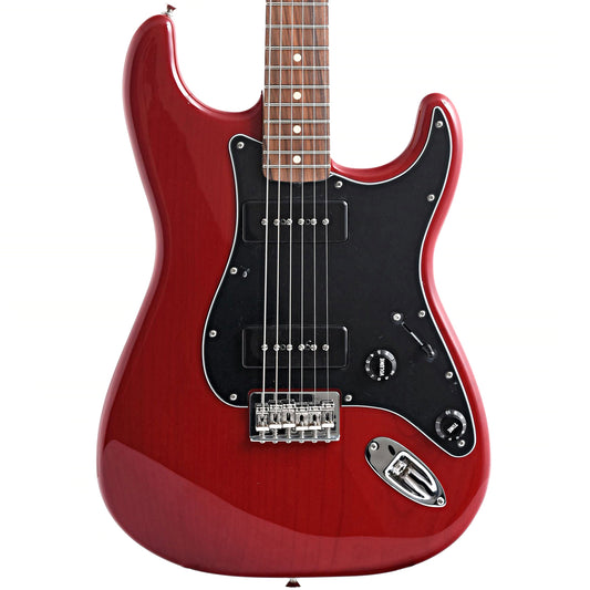 Front of. Fender Noventa Stratocaster, Crimson Red Transparent