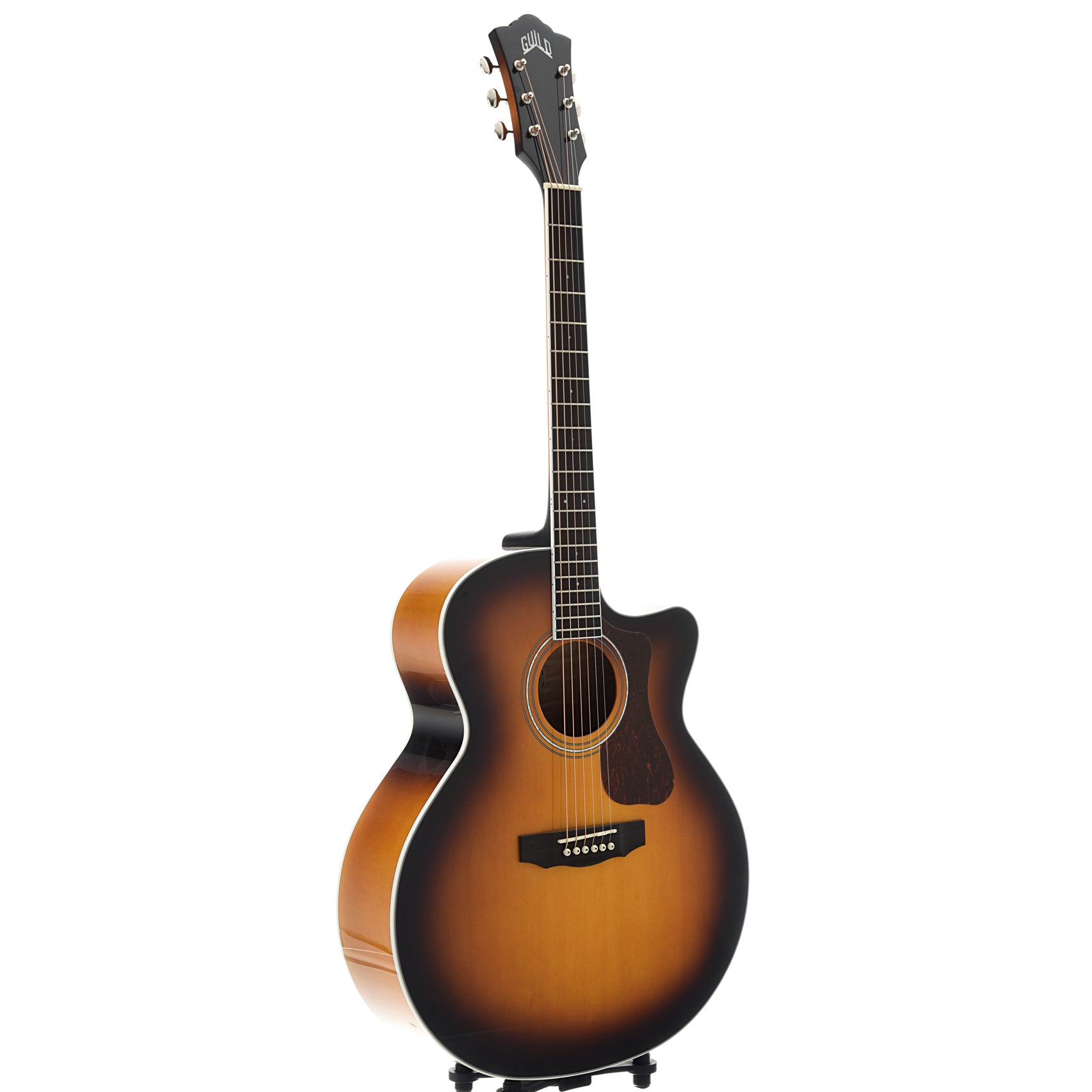 Full Front and Side of Guild F-250CE Archback Deluxe Jumbo Cutaway Acoustic Guitar
