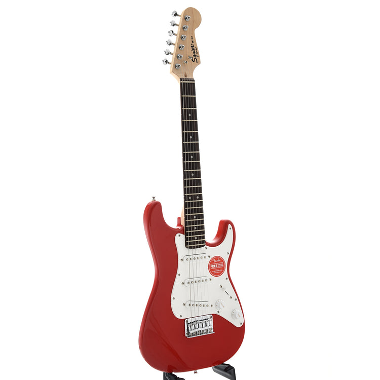Full front and side of Squier Mini Stratocaster, Dakota Red