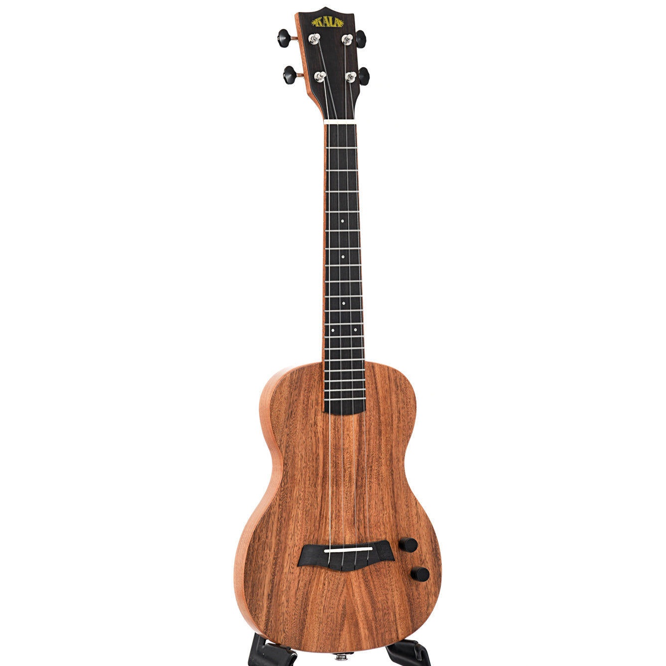 Full front and side of Kala Solid Body Acacia Tenor Electric Ukulele