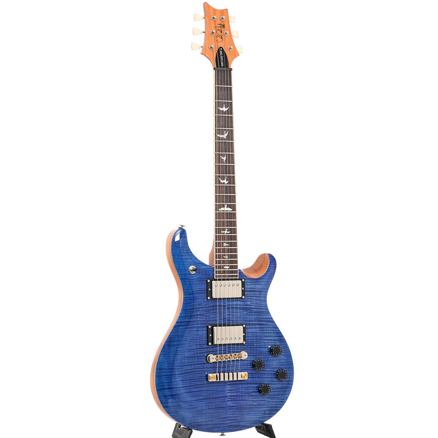 Full front and side of PRS SE McCarty 594, Faded Blue