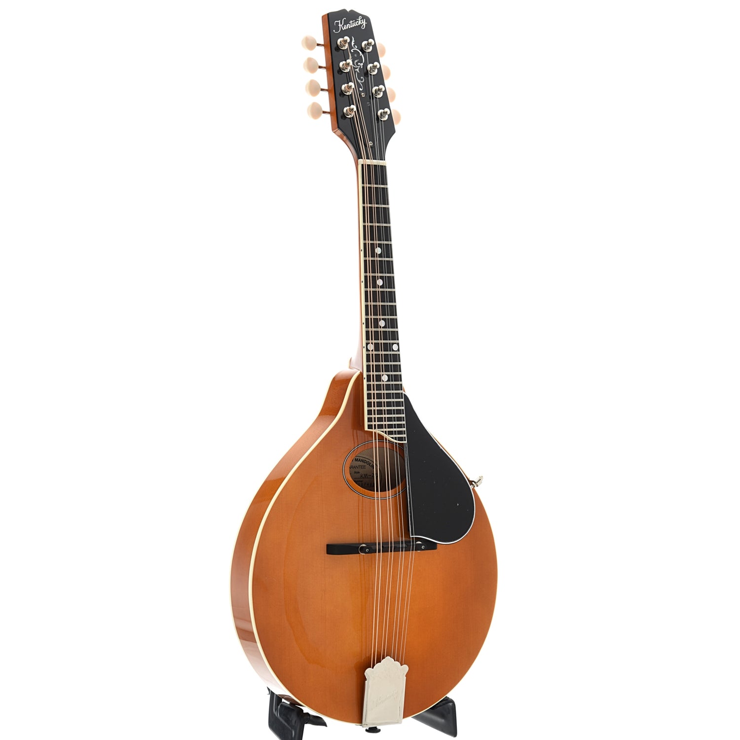 Full Front and Side of Kentucky KM-272 Mandolin, A-Model, Oval Hole, Transparent Amber