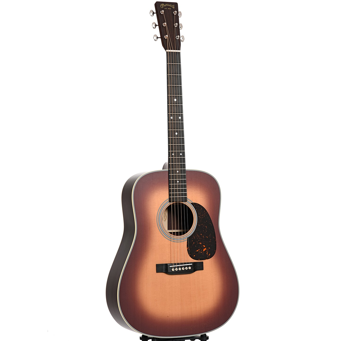 Full front and side of Martin D-28 Satin, Amberburst