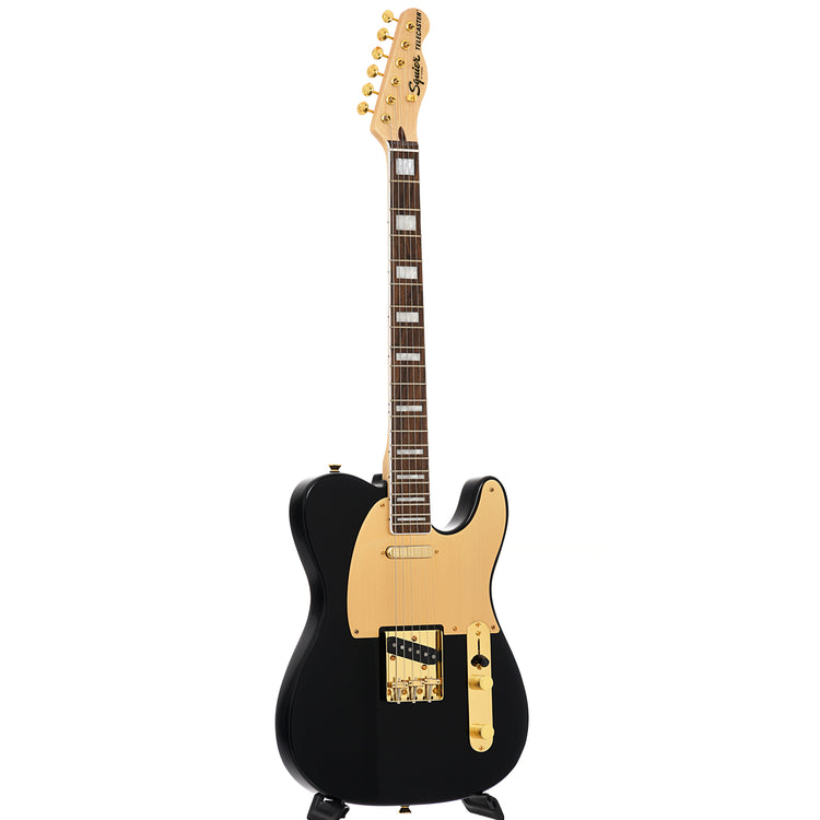 Full front and side of Squier 40th Anniversary Telecaster, Gold Edition, Black