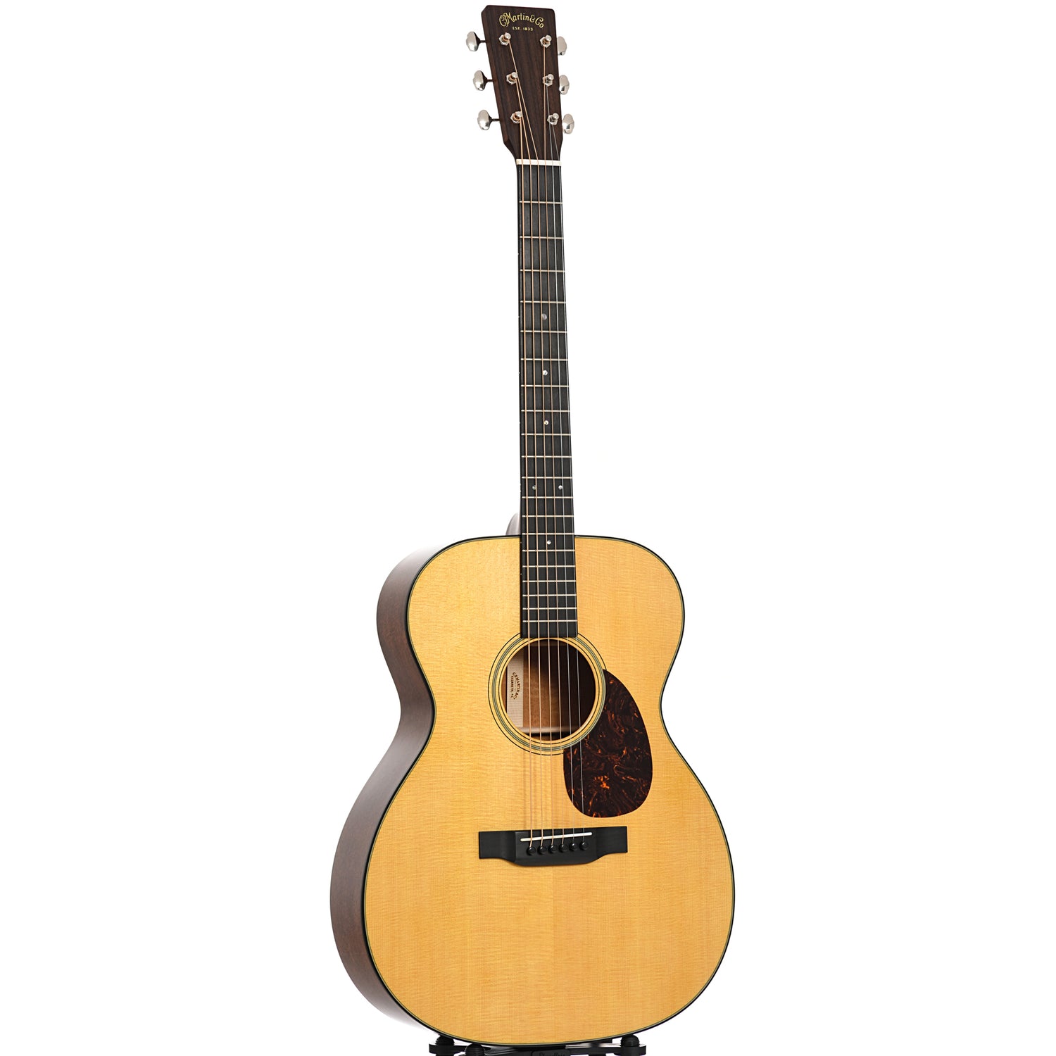 Full front and side of Martin 18-Style OM, Flame Mahogany, 
